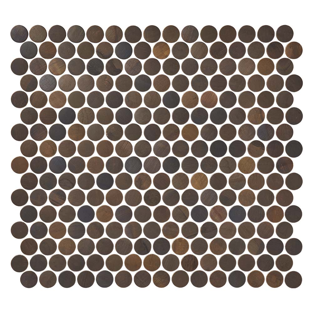 Small format antiquated copper penny round tessellated mosaic tile, Penny Round Collection